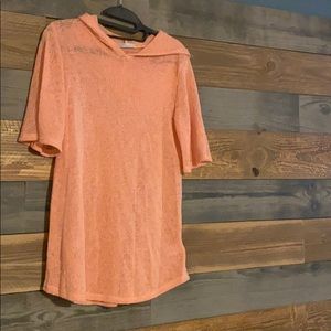 Hooded short sleeve sweater, S peach